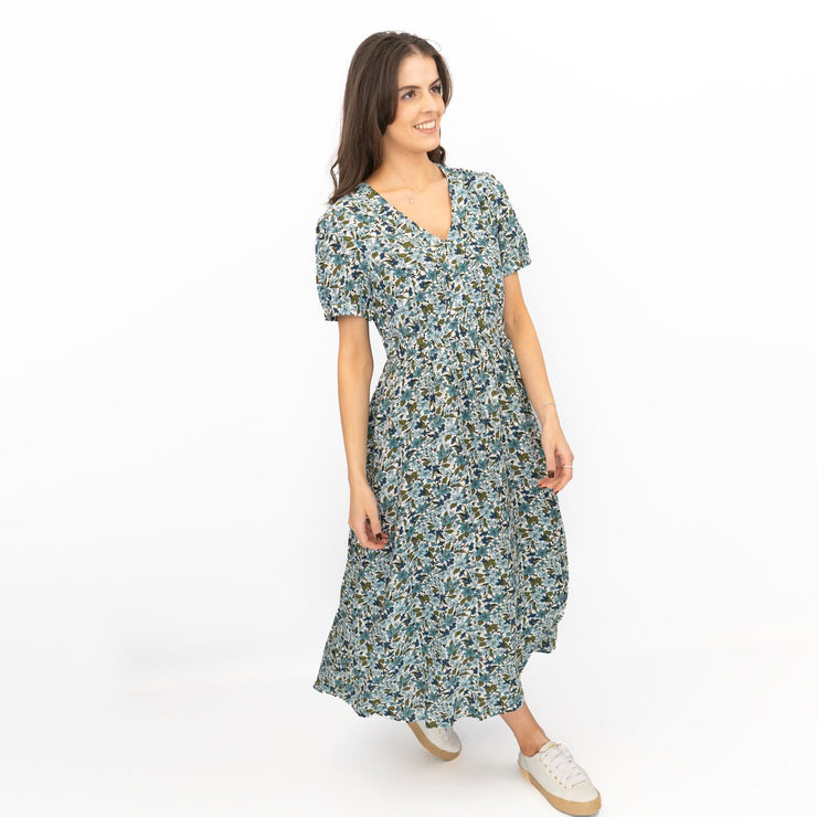 Seasalt Blue Tea Dress Birch Leaf Midaxi - Quality Brands Outlet