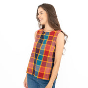 Seasalt Drawn Poppies Red Check Summer Vests Sleeveless Tops