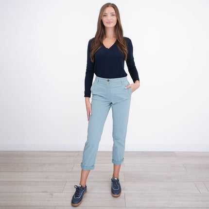 M&S Cotton Rich Tapered Ankle Grazer Chinos Aqua Blue-Quality Brands Outlet-
