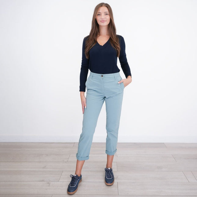 M&S Cotton Rich Tapered Ankle Grazer Chinos Aqua Blue - Quality Brands Outlet