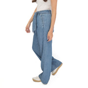 M&S Per Una Blue Wide Leg Soft Jeans Elastic Waist