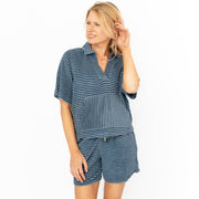 White Stuff Blue Stripe Towelling Pyjama Set