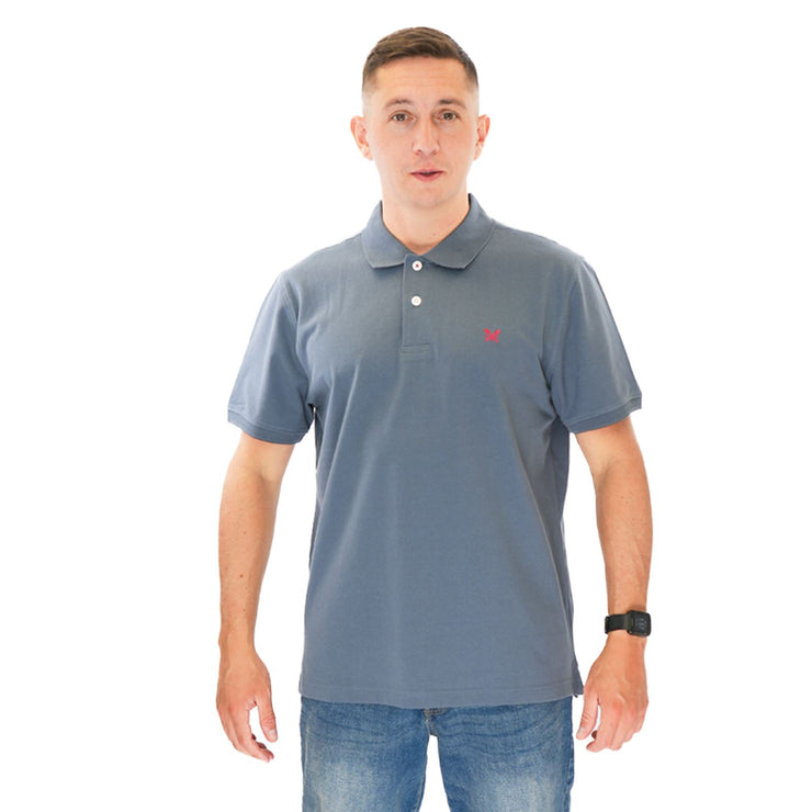 Crew Clothing Polo Shirt Classic Pique Cotton Charcoal Greyish Blue - Quality Brands Outlet