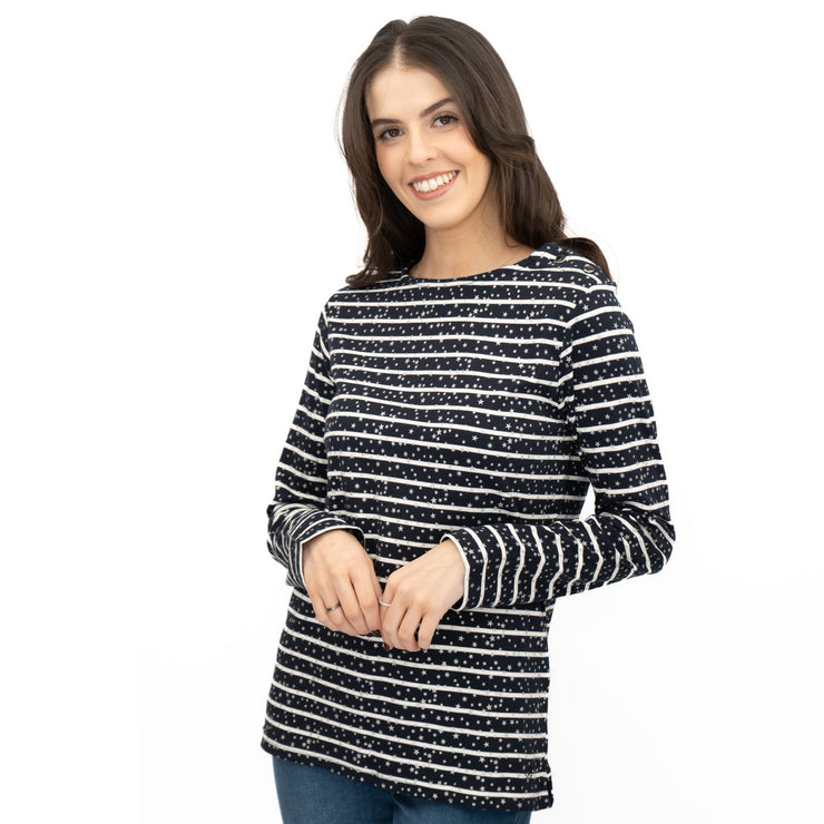 Crew Clothing Womens Navy Top Ultimate Breton Stripe Stars - Quality Brands Outlet