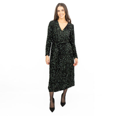 Velvet Sequin Wrap Midi Dress Sparkle Green - Quality Brands Outlet