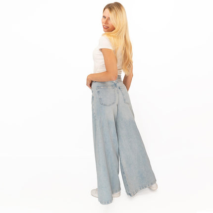 M&S Palazzo Jeans Wide Leg Lyocell Cotton Light Indigo Blue