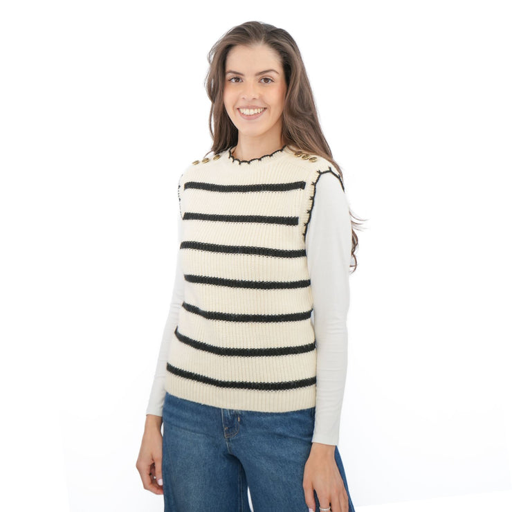 M&S Scalloped Crew Neck Button Detail Vest Tank Top - Quality Brands Outlet