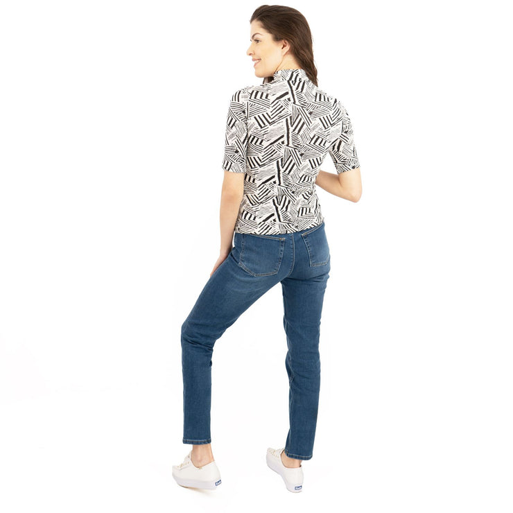 Karen Millen Short Sleeve Black & White Geometric Print Tops