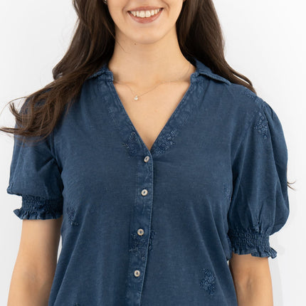 White Stuff Penelope Blue Denim Embroidered Top-Quality Brands Outlet-