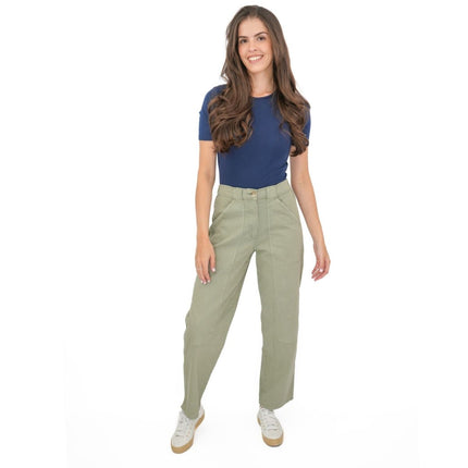 M&S Khaki Straight Leg Trousers Stretch Cotton Rich Relaxed Utility - Quality Brands Outlet