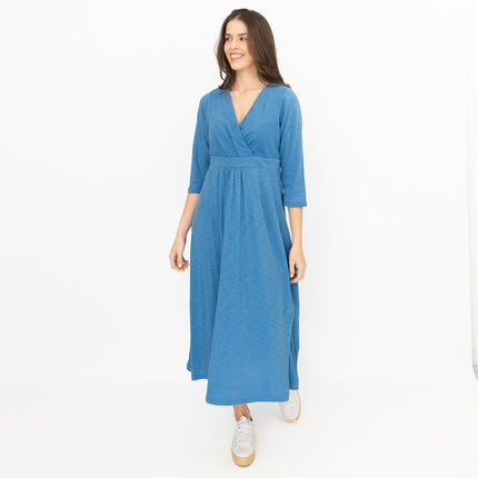 Seasalt Solid Blue Chacewater Cross Wrap Jersey Midi Dress-Quality Brands Outlet-