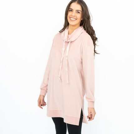 Lipsy London Pink Velour Cosy Snuggle Longline Tops Loungewear-Quality Brands Outlet-