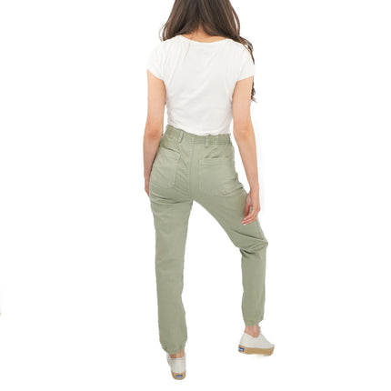 M&S Cotton Rich Slim Fit Trousers Stretch Elasticated Cuff Green - Quality Brands Outlet
