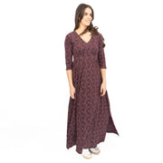 Seasalt Maggie Maxi Dress Purple Floral Cotton 3/4 Sleeve - Quality Brands Outlet