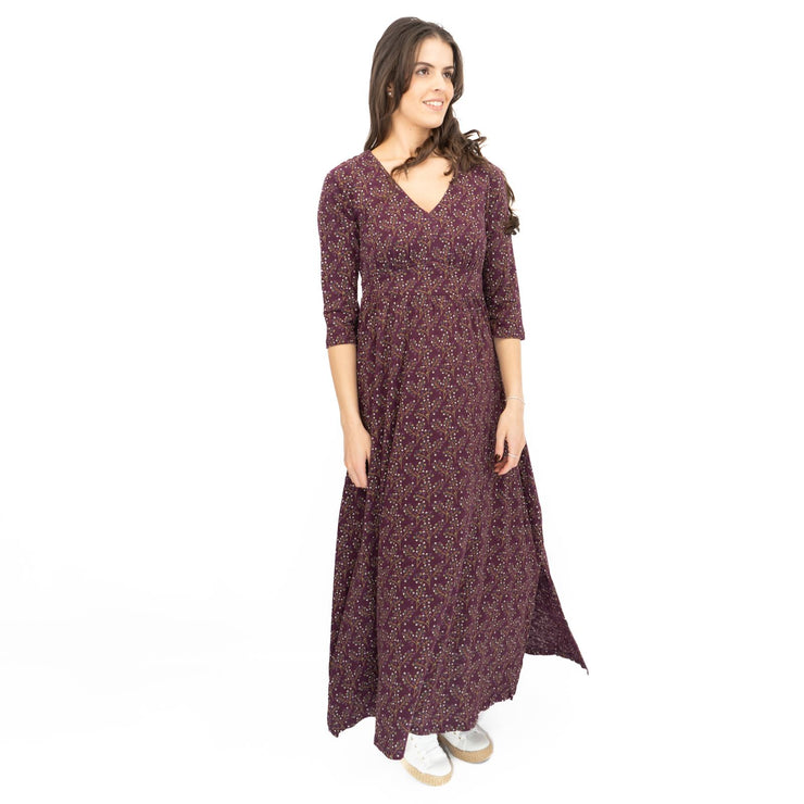 Seasalt Maggie Maxi Dress Purple Floral Cotton 3/4 Sleeve - Quality Brands Outlet