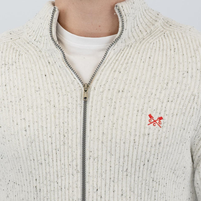 Crew Clothing Mens Chunky Knit Jacket White Flecks-Quality Brands Outlet-