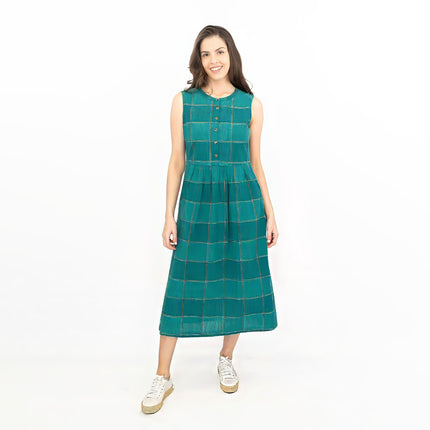 Seasalt Green Check Creek Cottage Midi Dress-Quality Brands Outlet-