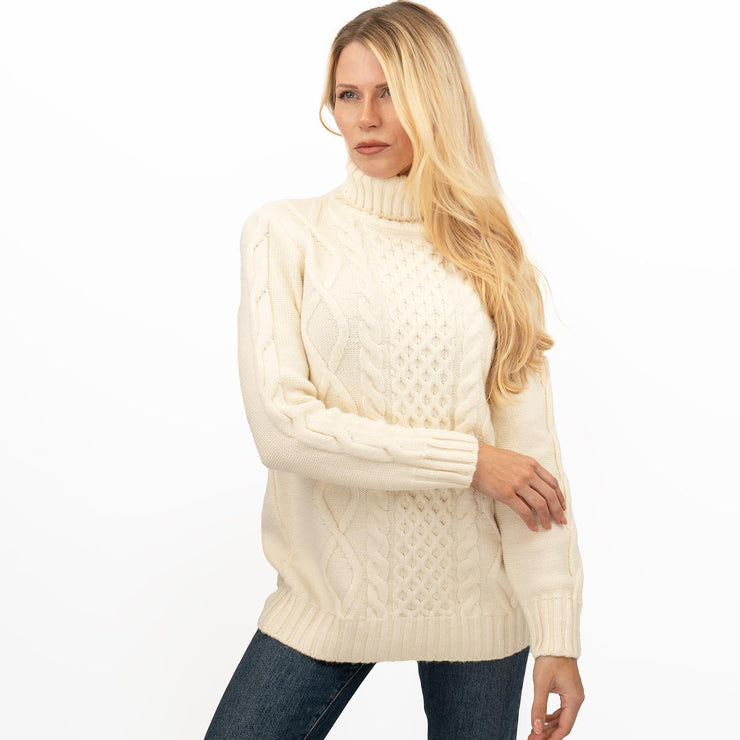 M&S Womens Ivory Cable Knit Roll Neck Longline Jumper