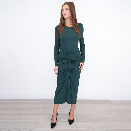 Ginny Ruched Midi Dress Green Long Sleeve - Quality Brands Outlet