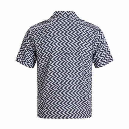 Mens Florida Chevron Print Shirt Cuban Collar Navy - Quality Brands Outlet