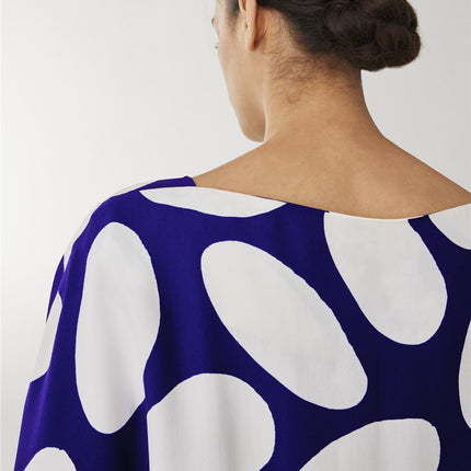 Jasper Conran Beau 3/4 Sleeve Blue Print Boat Neck Relaxed Fit Midi Dresses with Split and Pockets