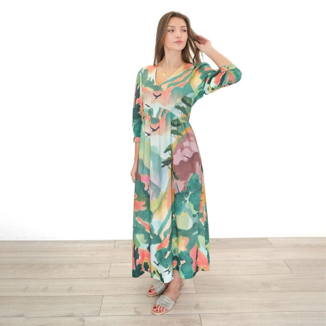 White Stuff Dress Lucy Midi Dress V - Neck Green Multi Floral V - Neck Midi - Quality Brands Outlet