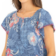 White Stuff Blue Floral Print Relaxed Fit Blouse Short Sleeve Summer Tops