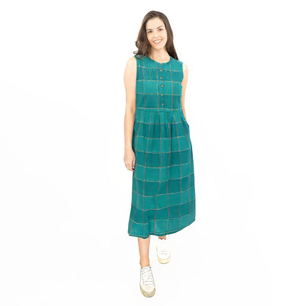 Seasalt Green Check Creek Cottage Midi Dress-Quality Brands Outlet-