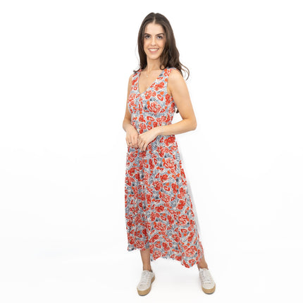 Seasalt Red Grey Polmanter Floral Sleeveless Maxi Dress-Quality Brands Outlet-