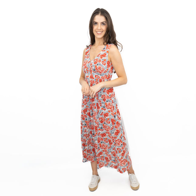 Seasalt Red Grey Polmanter Floral Sleeveless Maxi Dress-Quality Brands Outlet-