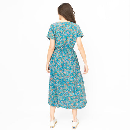 Seasalt Teal True Note Painted Rose Midi Dress-Quality Brands Outlet-