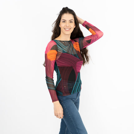 Karen Millen Abstract Purple Long Sleeve Mesh Top-Quality Brands Outlet-