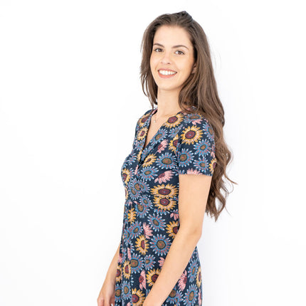 Seasalt Navy Sunflower Chapelle Jersey Midi Dress-Quality Brands Outlet-