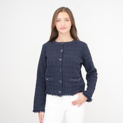 M&S Button Up Fringe Cardigan Navy-Quality Brands Outlet-