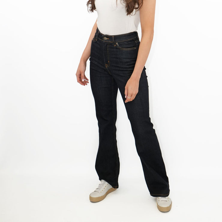 M&S Autograph Boot Cut Jeans High Waist Flare Stretch Dark Indigo - Quality Brands Outlet