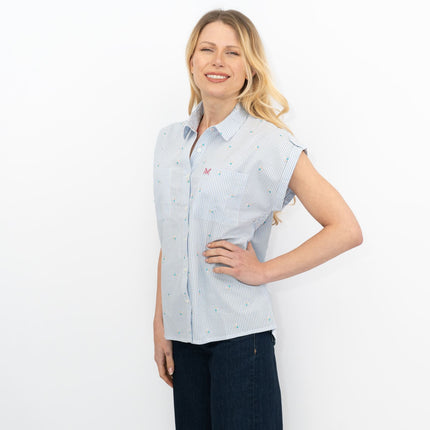 CREW CLOTHING Womens Blue Striped Embroidered Shirt