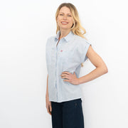 Crew Clothing Womens Blue Striped Embroidered Shirt