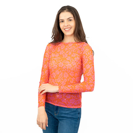 Karen Millen Floral Pink & Orange Mesh Top-Quality Brands Outlet-