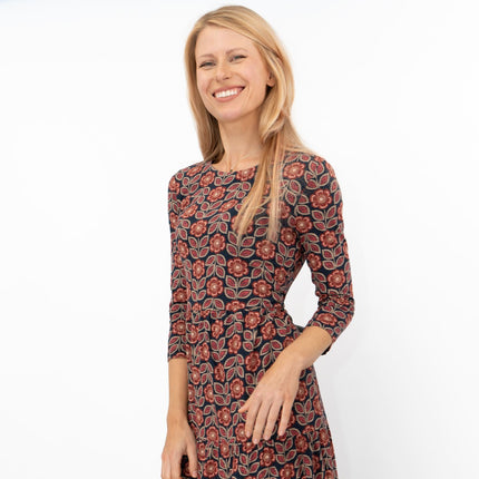 Seasalt Black Red Floral Line Strokes Dress-Quality Brands Outlet-