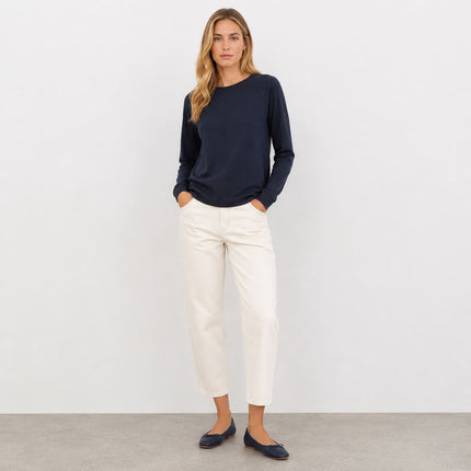Seam Detail Long Sleeve Top Premium Brand – Navy