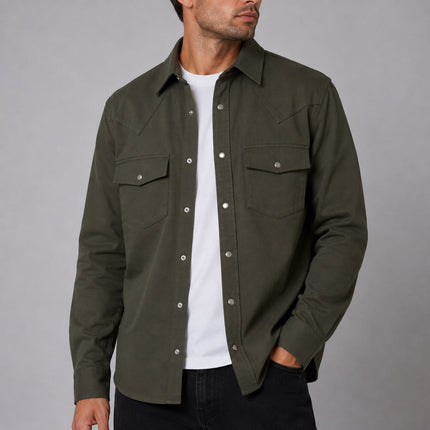 Ryan Long Sleeve Jersey Western Shirt – Dark Green-Quality Brands Outlet-