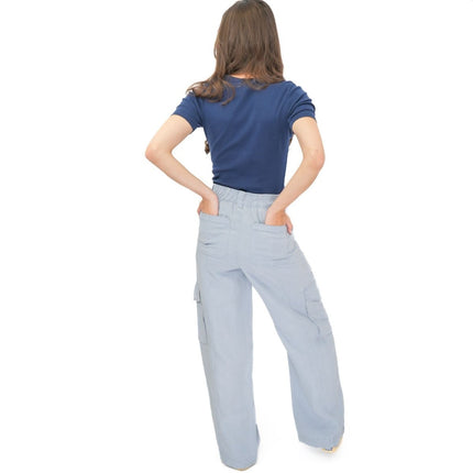 M&S Lyocell Cargo Trousers Blue-Quality Brands Outlet-