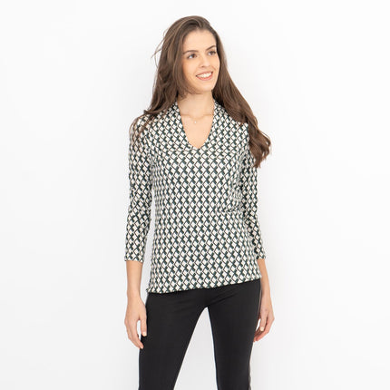 Hobbs Aimee Geometric Top Ivory Green-Quality Brands Outlet-