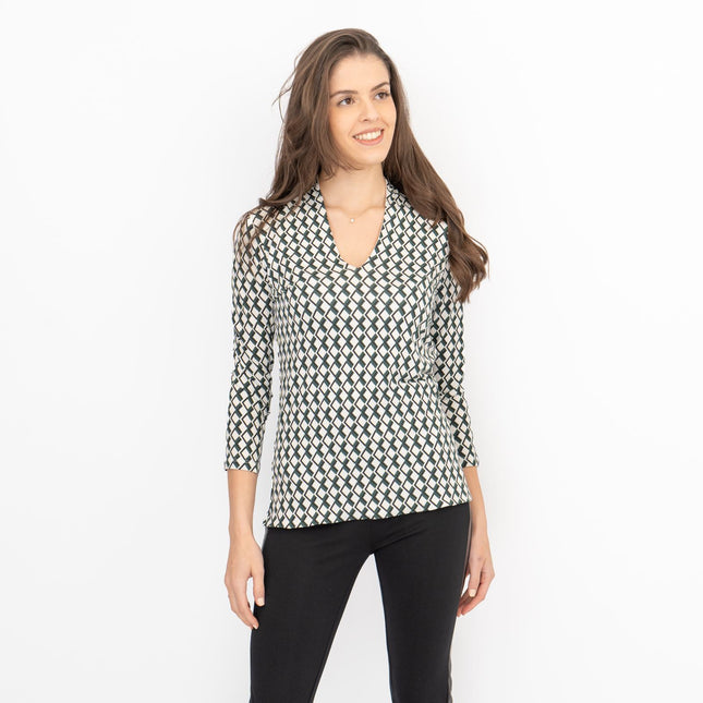 Hobbs Aimee Geometric Top Ivory Green-Quality Brands Outlet-