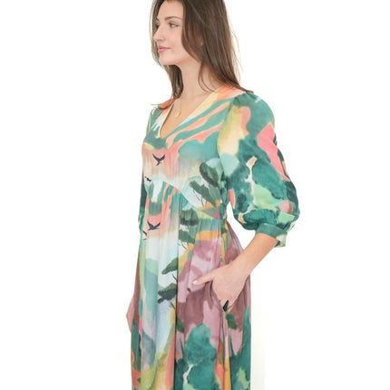 White Stuff Dress Lucy Midi Dress V - Neck Green Multi Floral V - Neck Midi - Quality Brands Outlet