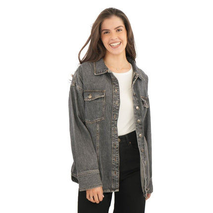 Next Denim Overshirt Long Sleeve Oversized Tops Black-Quality Brands Outlet-
