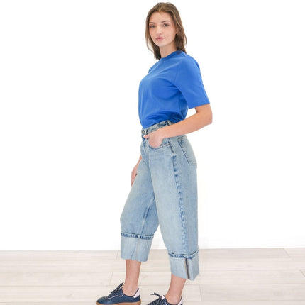 Next Crop Turn Up Jeans Wide Leg Light Blue Denim-Quality Brands Outlet-