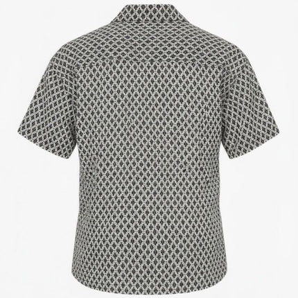 Sterling Shirt Cuban Collar Navy White Geometric Crochet - Quality Brands Outlet