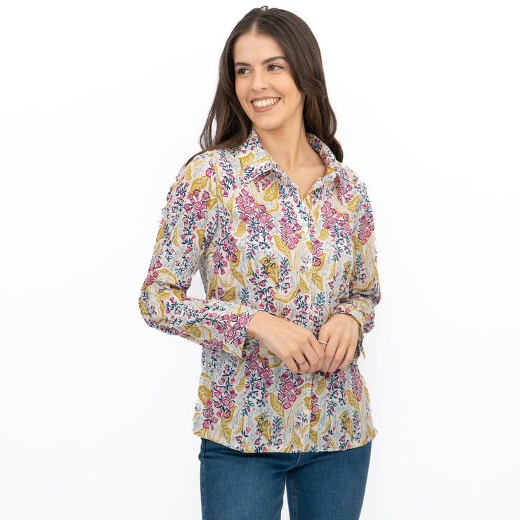 Seasalt Larissa Shirt Top Lino Foxglove Chalk Print - Quality Brands Outlet
