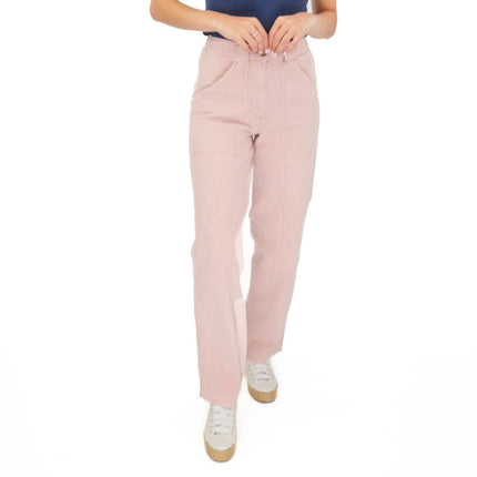 M&S Pink Straight Leg Trousers Stretch Cotton Rich Relaxed Utility - Quality Brands Outlet